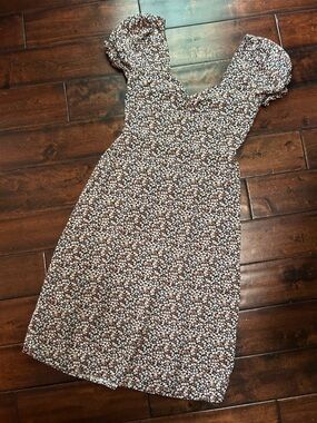 Billabong - Brown Floral Puff-Sleeve Midi Dress